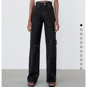 Black Distressed high-waisted straight leg Zara Jeans
